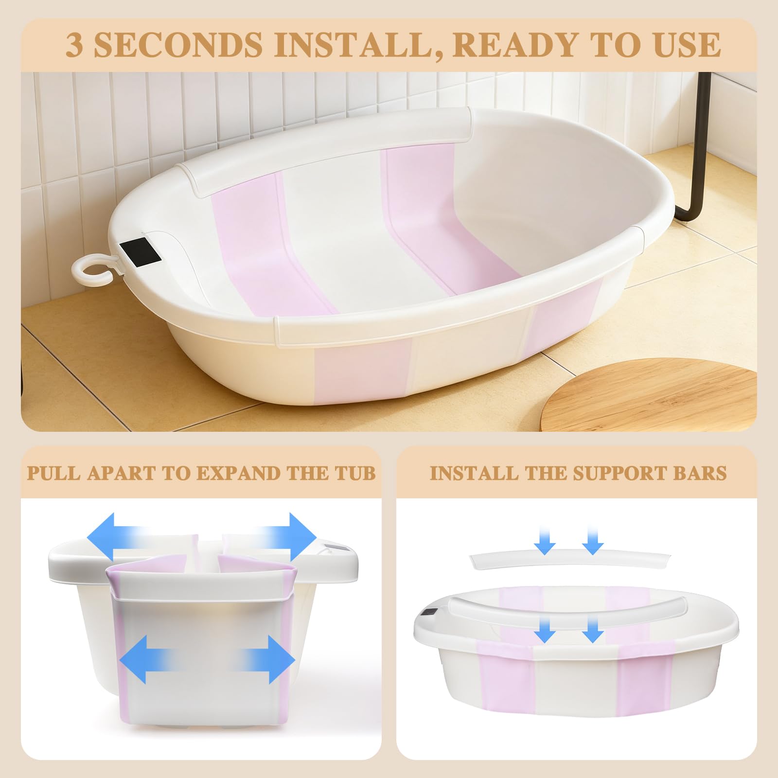 EverKiddo bath tub with thermometer display for quick temperature checks