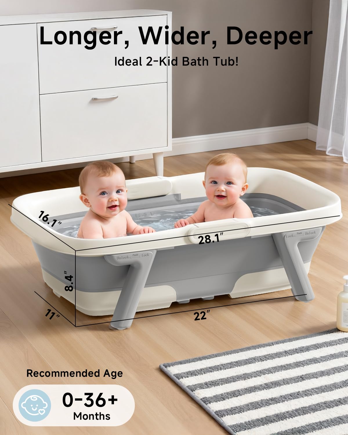 Stable EverKiddo tub with a four-point base for secure placement.