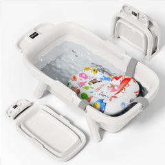 EverKiddo collapsible baby bathtub demonstrates space-saving foldable design for easy storage.