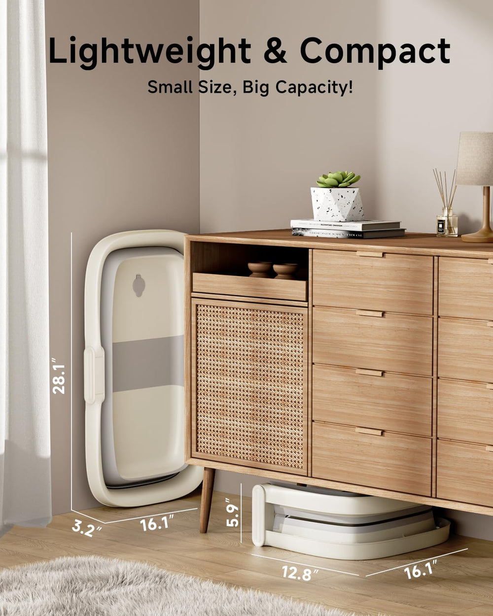 Built-in storage in the EverKiddo tub keeps bath essentials handy.