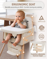 EverKiddo high chair showing adjustable 3-level footrest.