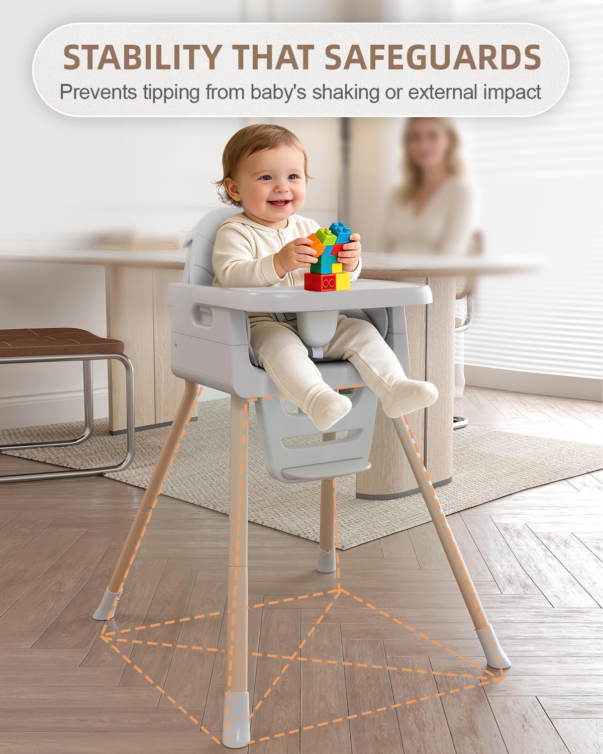 EverKiddo high chair with 5-point harness ensuring secure meals.