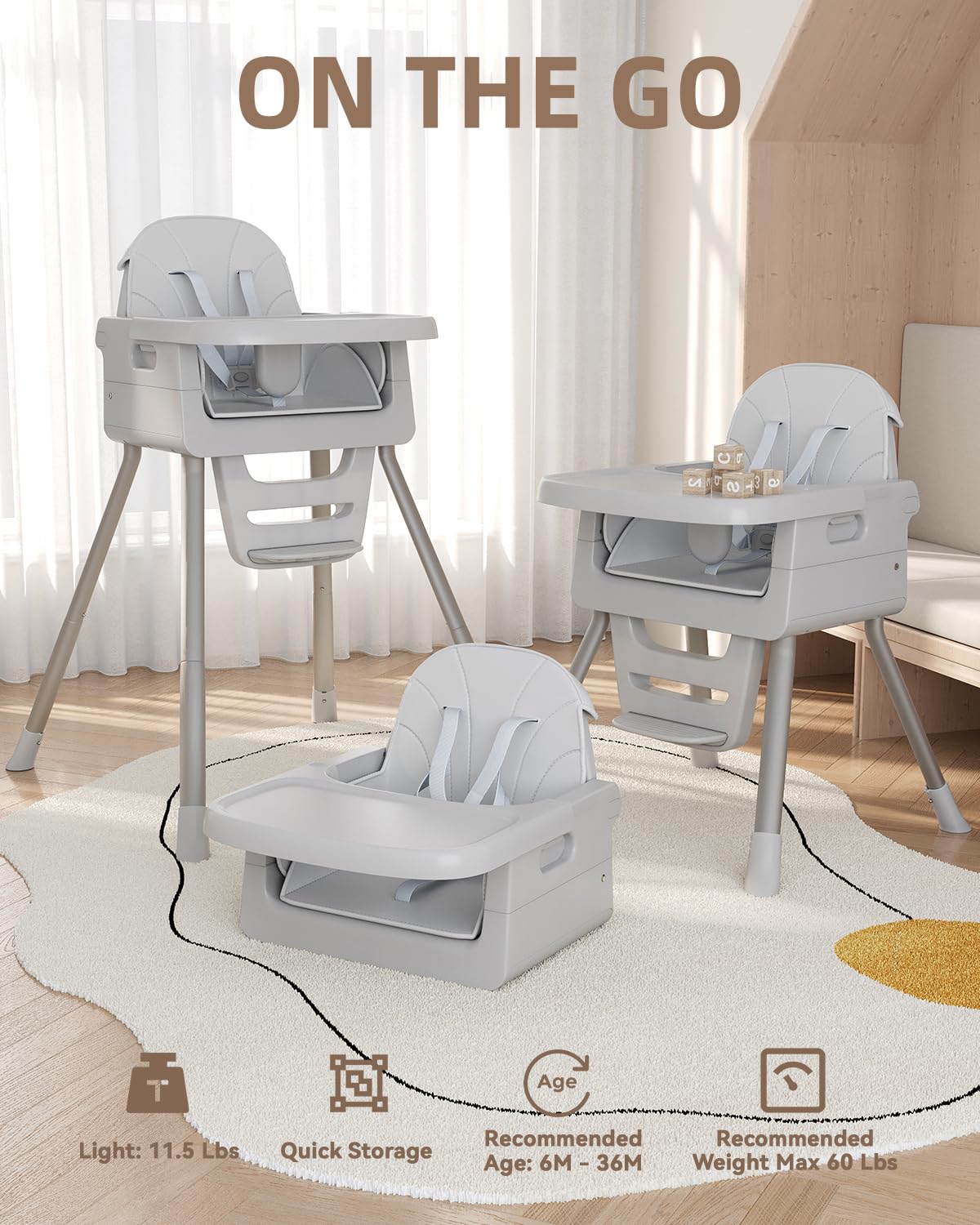 EverKiddo high chair 6 months+ convertible design supports growing meals.