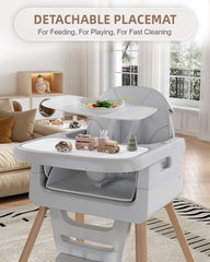 EverKiddo high chair with adjustable tray for customizable dining.