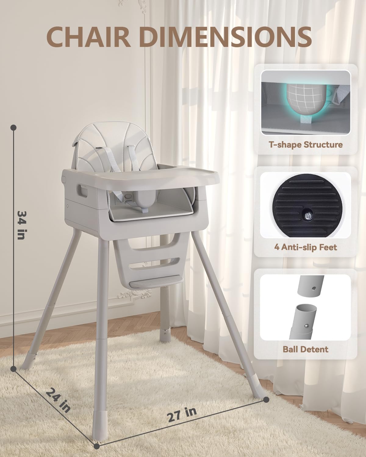 EverKiddo high chair folds flat for compact storage and travel.