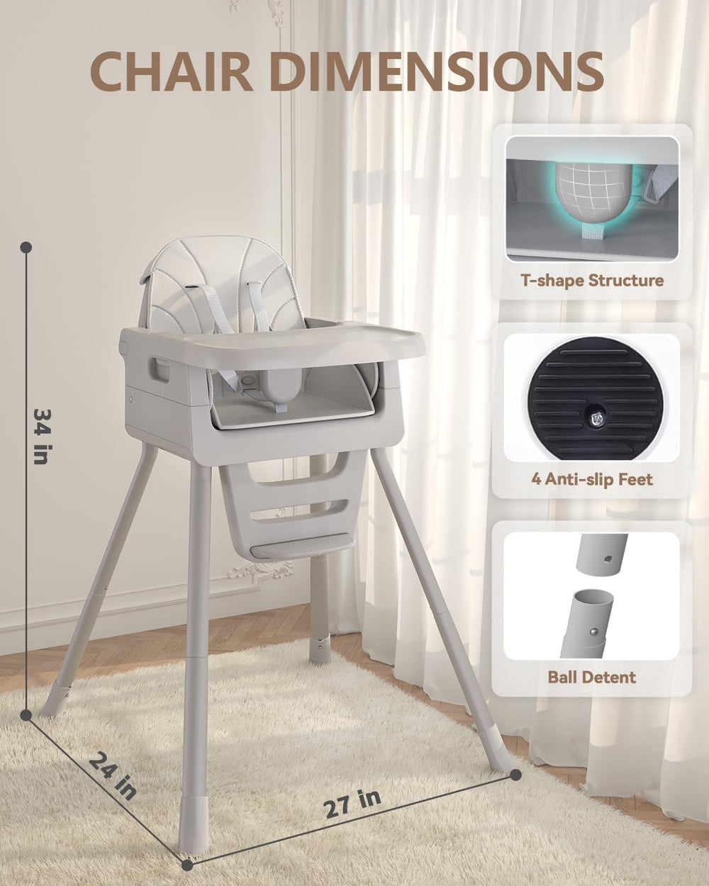 EverKiddo high chair folds flat for compact storage and travel.