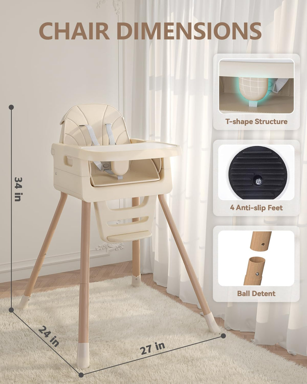 EverKiddo high chair folded flat for compact storage.
