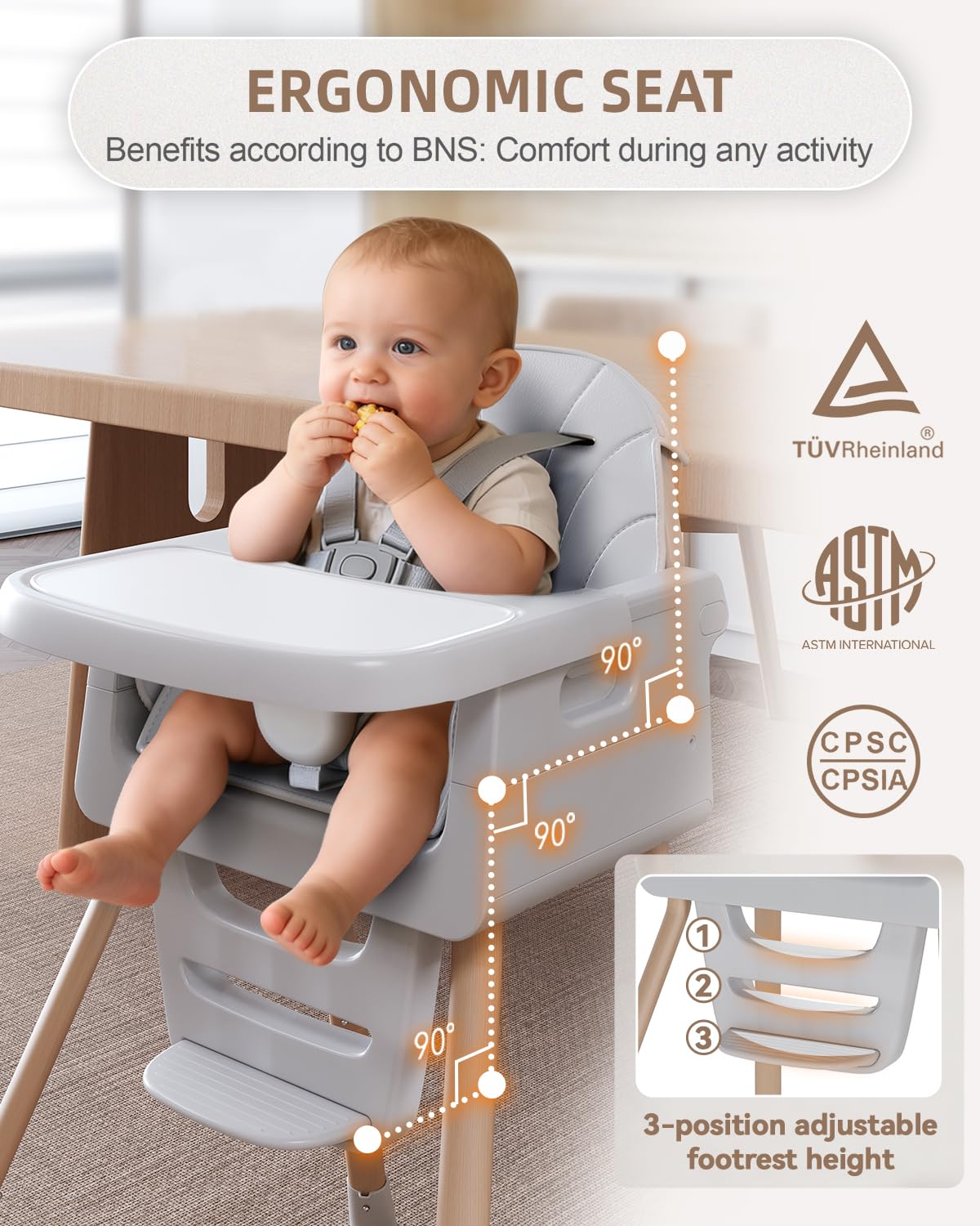 EverKiddo high chair in toddler chair mode for growing kids.