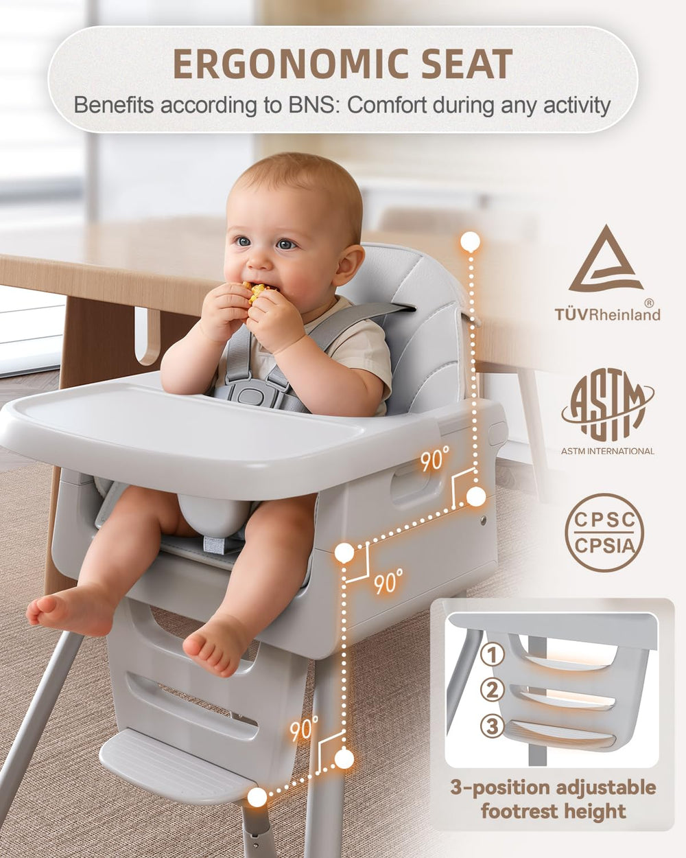 EverKiddo toddler chair with adjustable tray for customizable feeding.