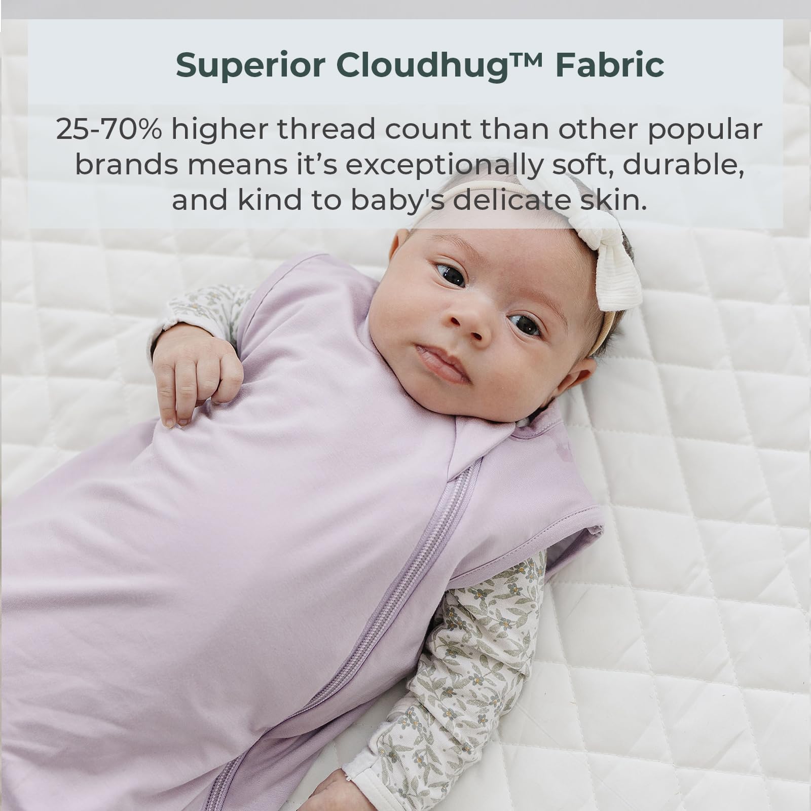 Two-way zipper design on Everyday Bambu Sleep Sack enables easy diaper changes while baby stays cozy.