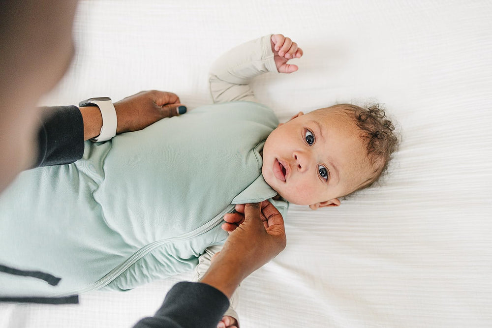 Everyday Bambu Sleep Sack in Misty Teal enhances nursery styling