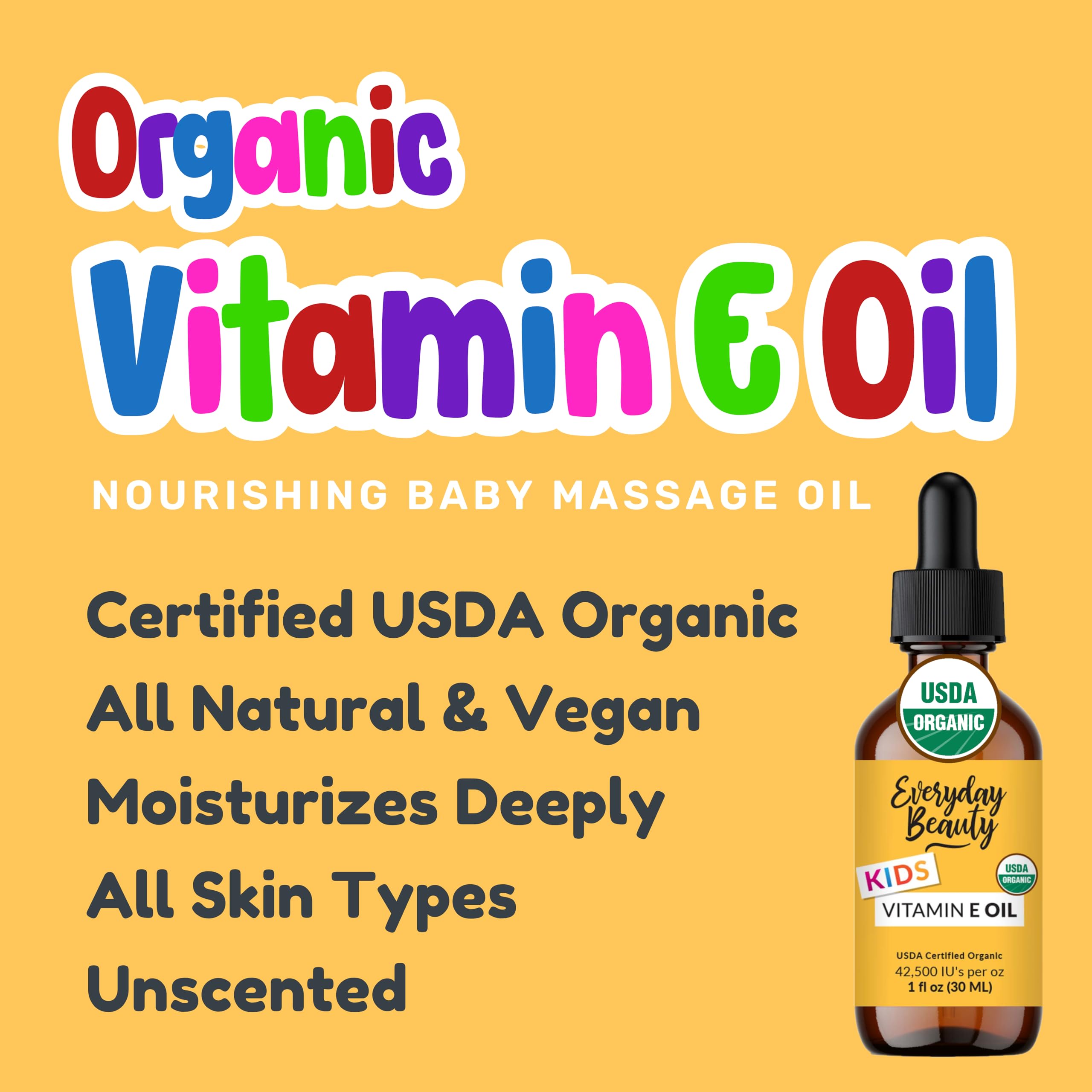 Eco-friendly glass packaging for Everyday Beauty Vitamin E Oil.