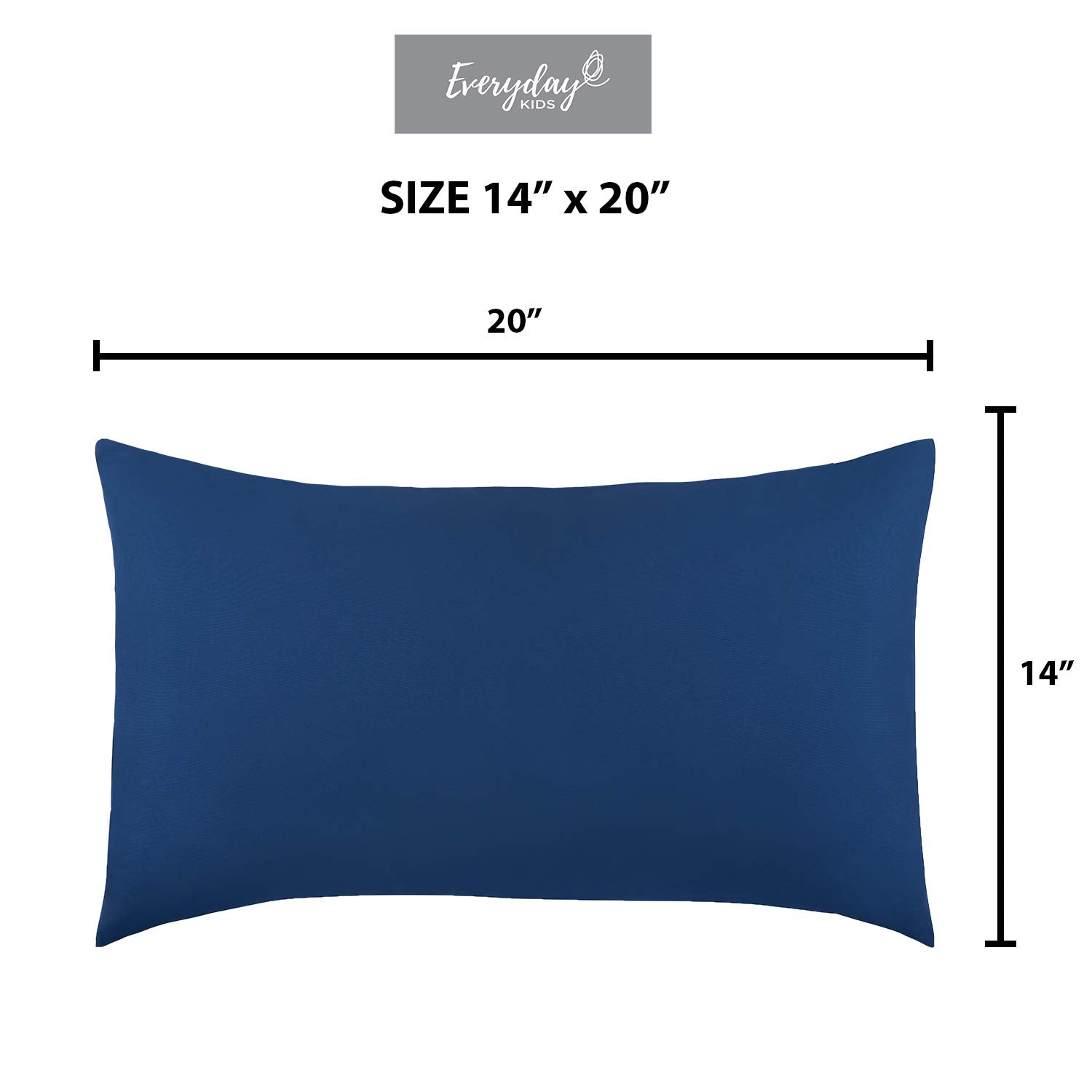 EVERYDAY KIDS navy packaging image shows easy care, machine washable travel pillowcase set.