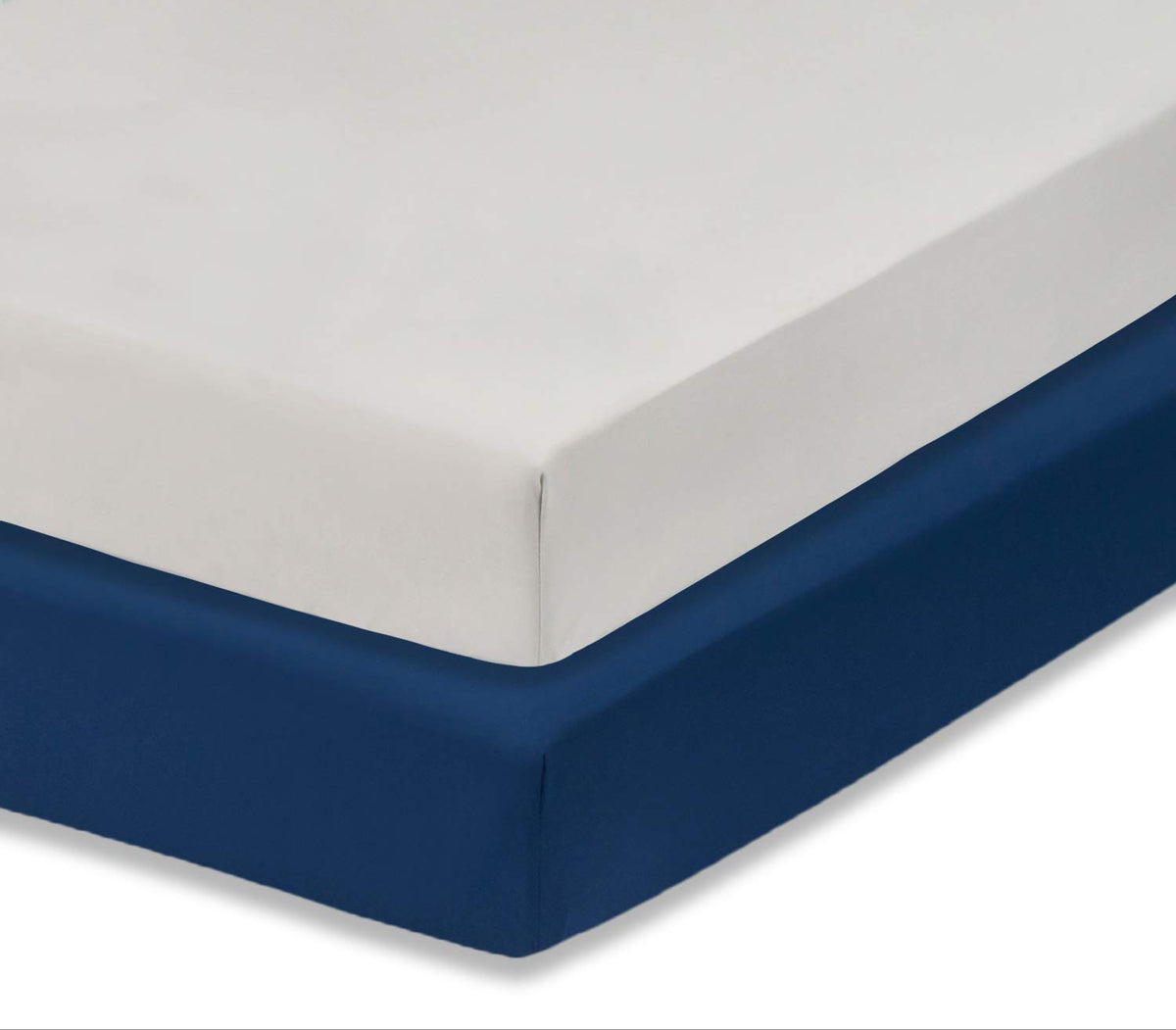 Everyday Kids 2-pack navy crib sheet on standard crib mattress, soft and breathable