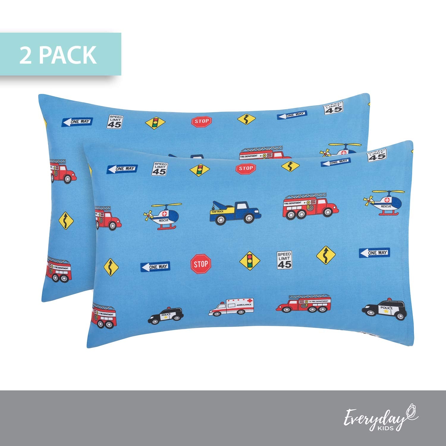 Everyday Kids 2-pack pillowcase showing easy-care washing