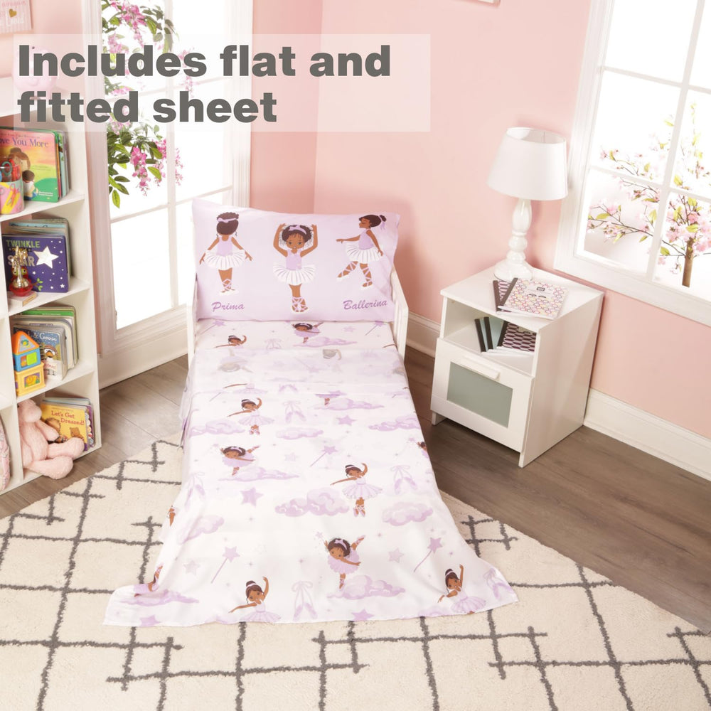 EVERYDAY KIDS ballerina fitted sheet, secure fit on toddler mattresses.