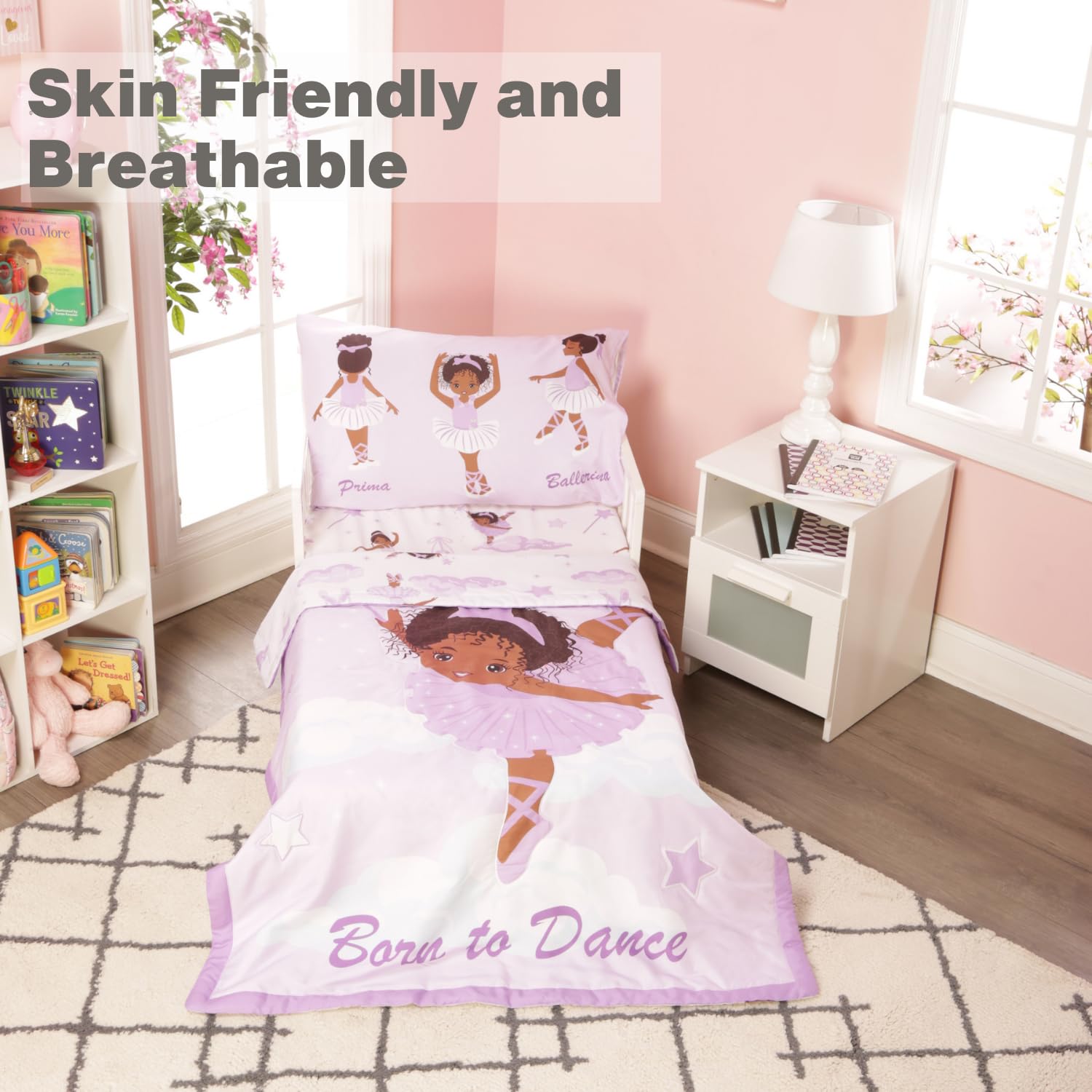EVERYDAY KIDS ballerina flat sheet, playful design enhances bedtime routine.