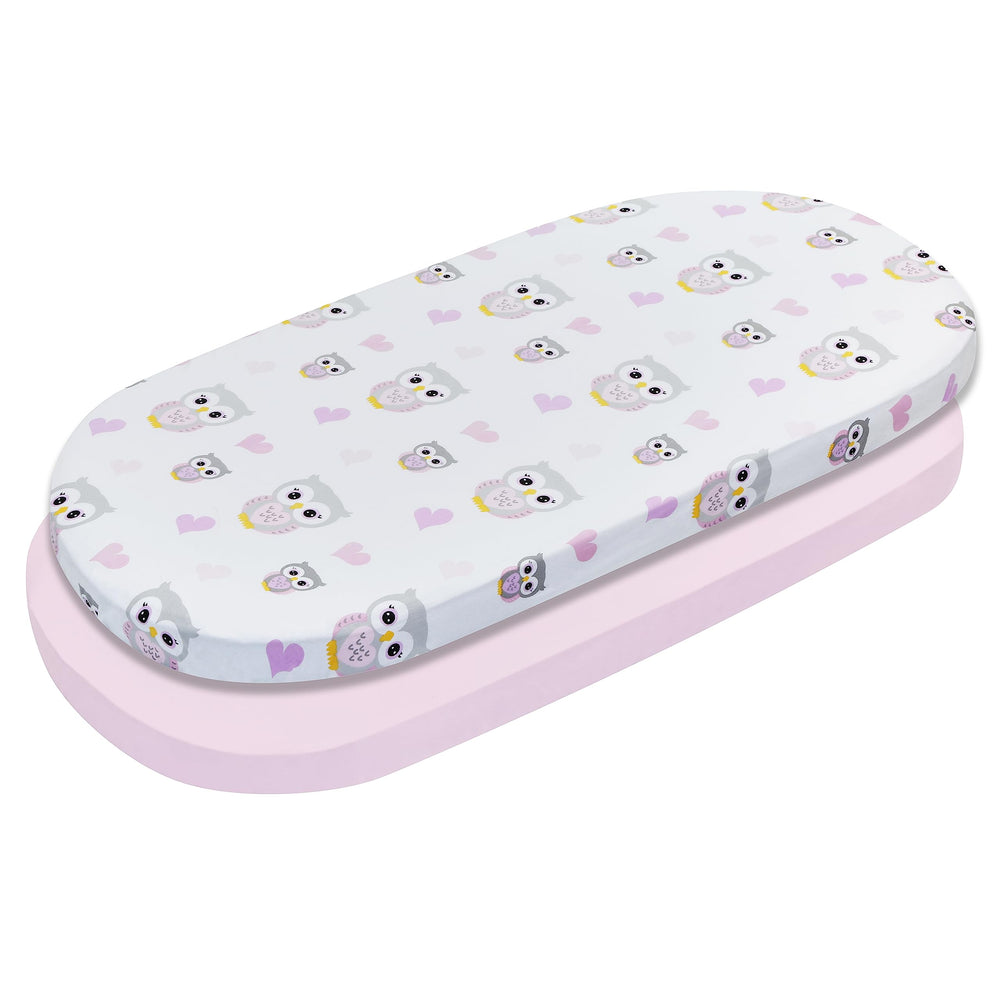 Everyday Kids bassinet sheets with owls pink pattern for cozy naps