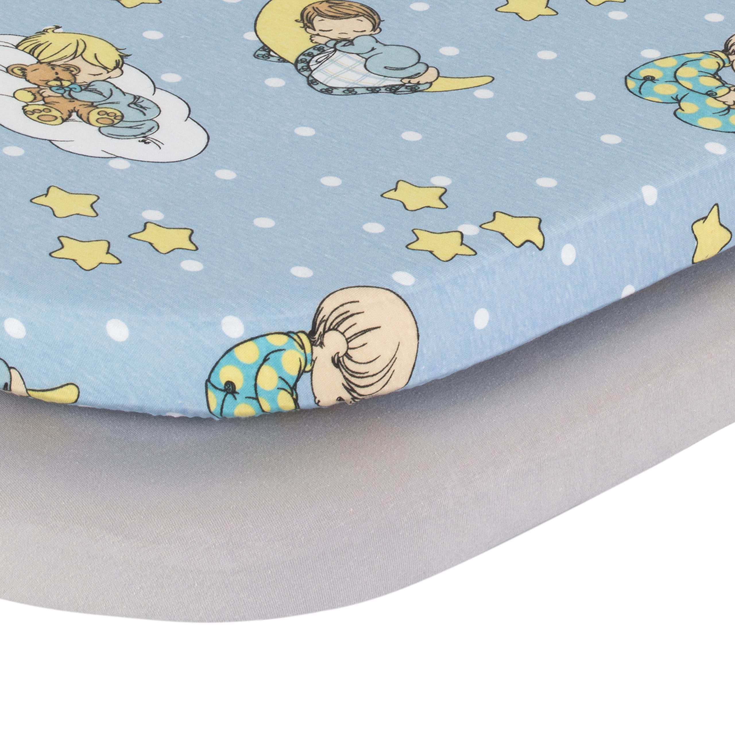 EVERYDAY KIDS solid gray bassinet sheet provides a neutral, versatile option for nursery decor.
