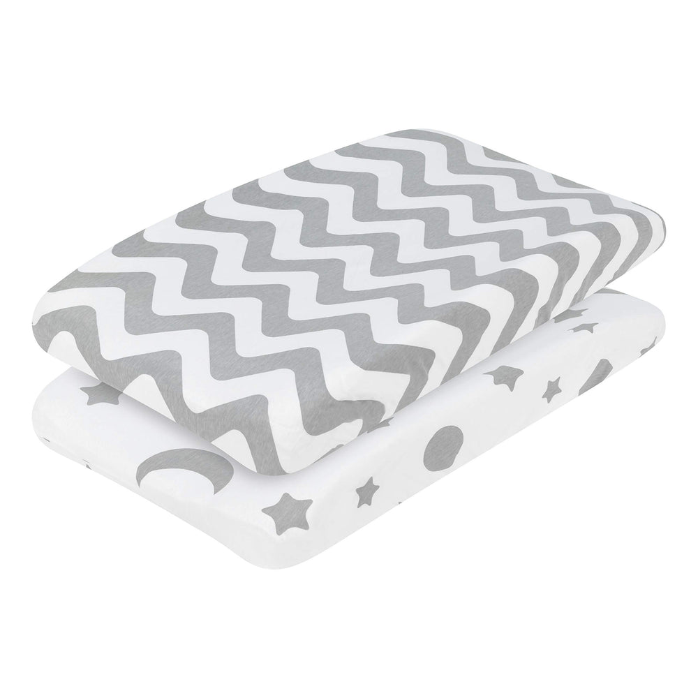 Everyday Kids Moon and Stars changing pad cover; soft breathable jersey knit for diaper changes.
