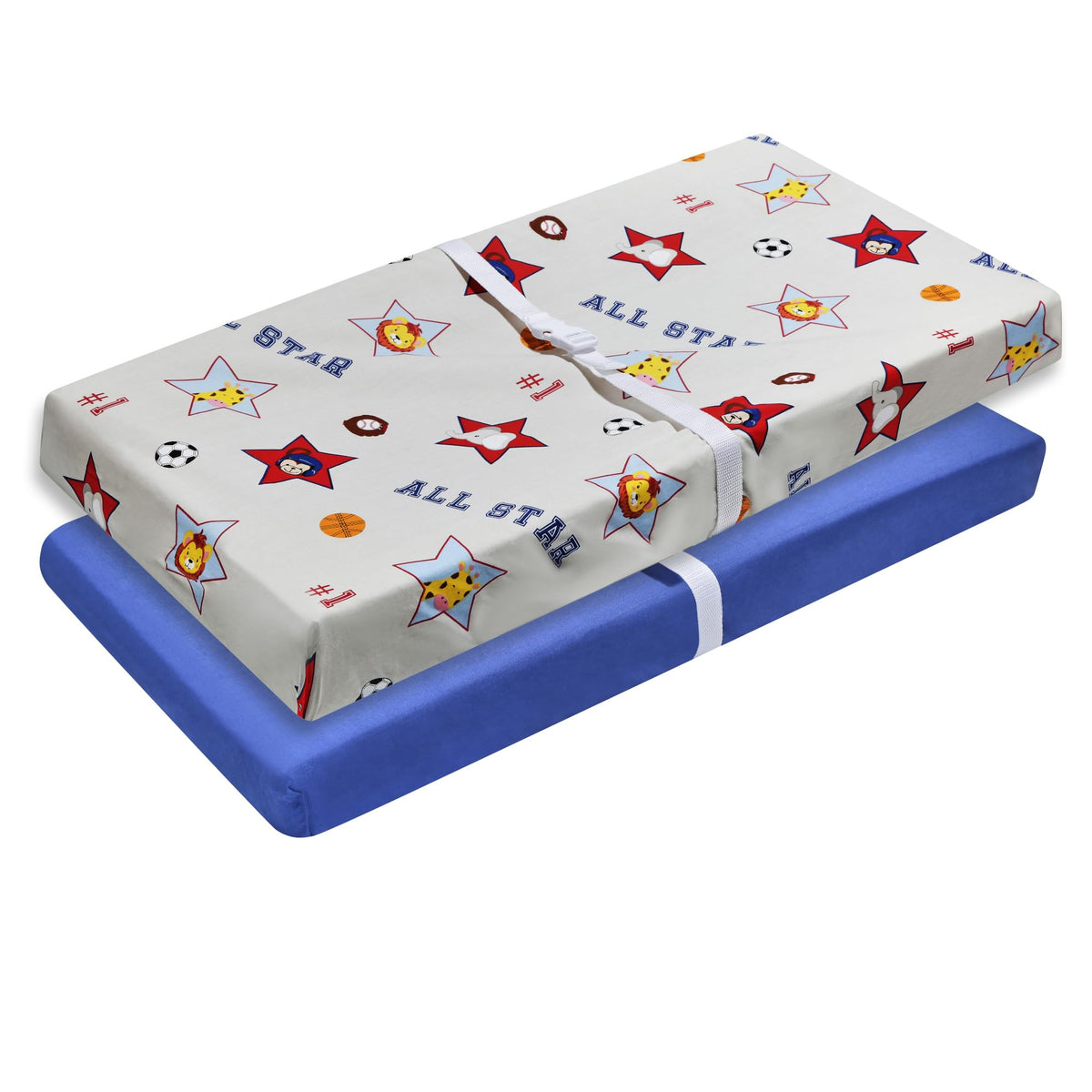 Everyday Kids blue solid changing pad cover offers ultra-soft cotton percale comfort.