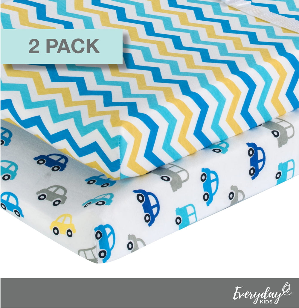 EVERYDAY KIDS nursery-ready covers suit boys with playful patterns.