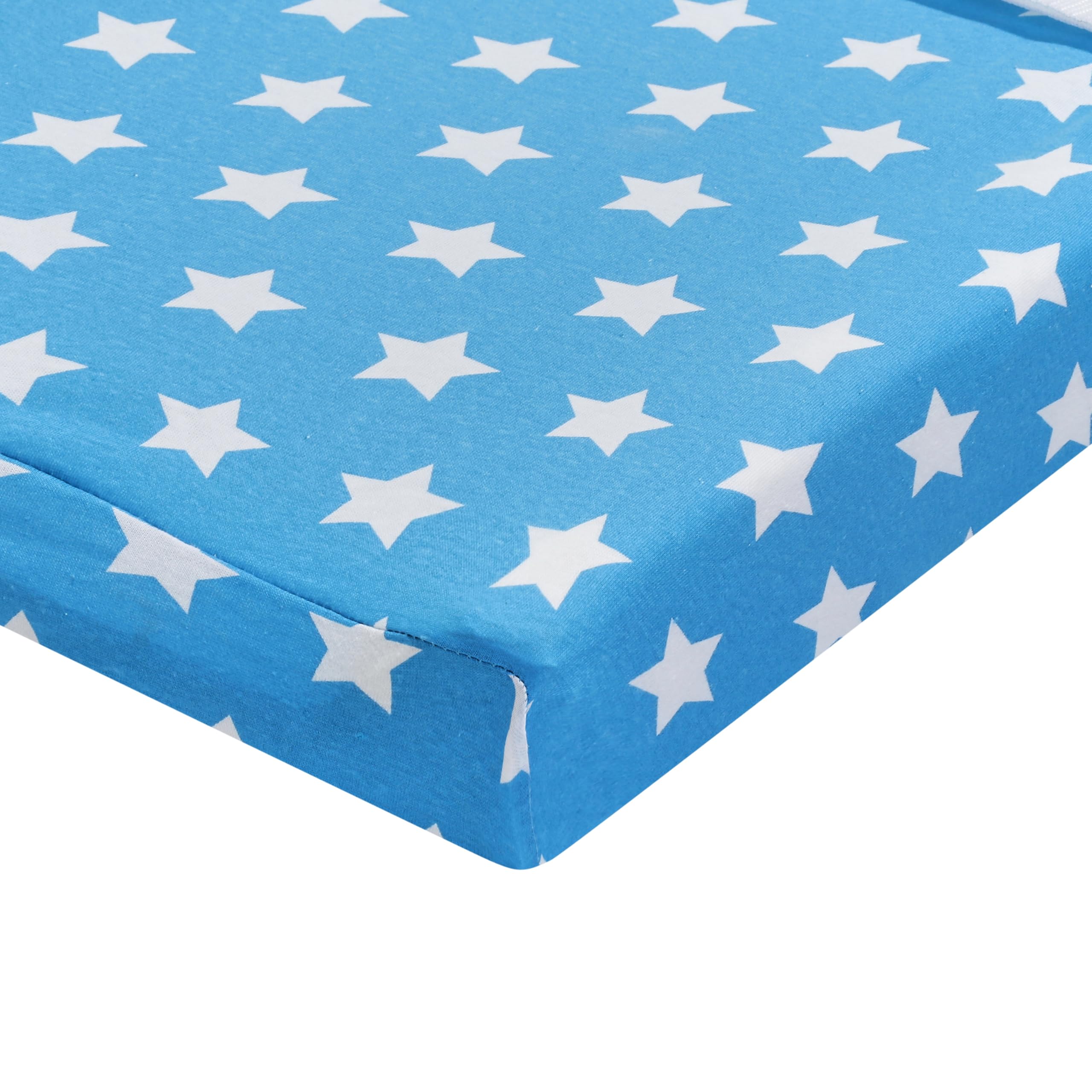 EVERYDAY KIDS changing pad cover nursery-ready blue-white theme enhances decor.