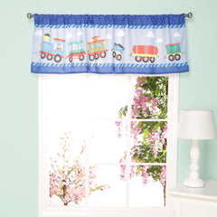 EVERYDAY KIDS Choo Choo Train valance close-up fabric showing easy-care material.