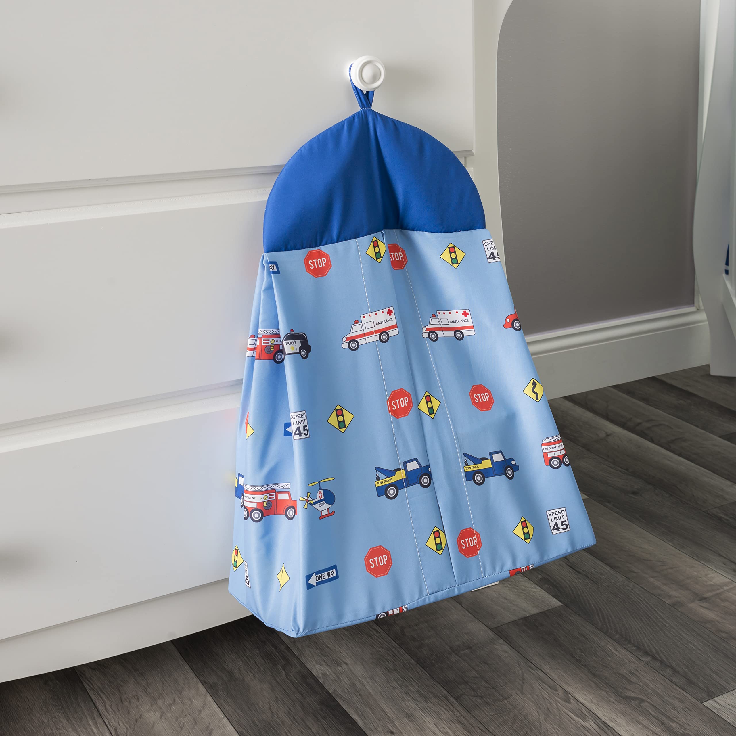 Everyday Kids Little Rescuer dust ruffle with 9-inch drop adds neat nursery finish.