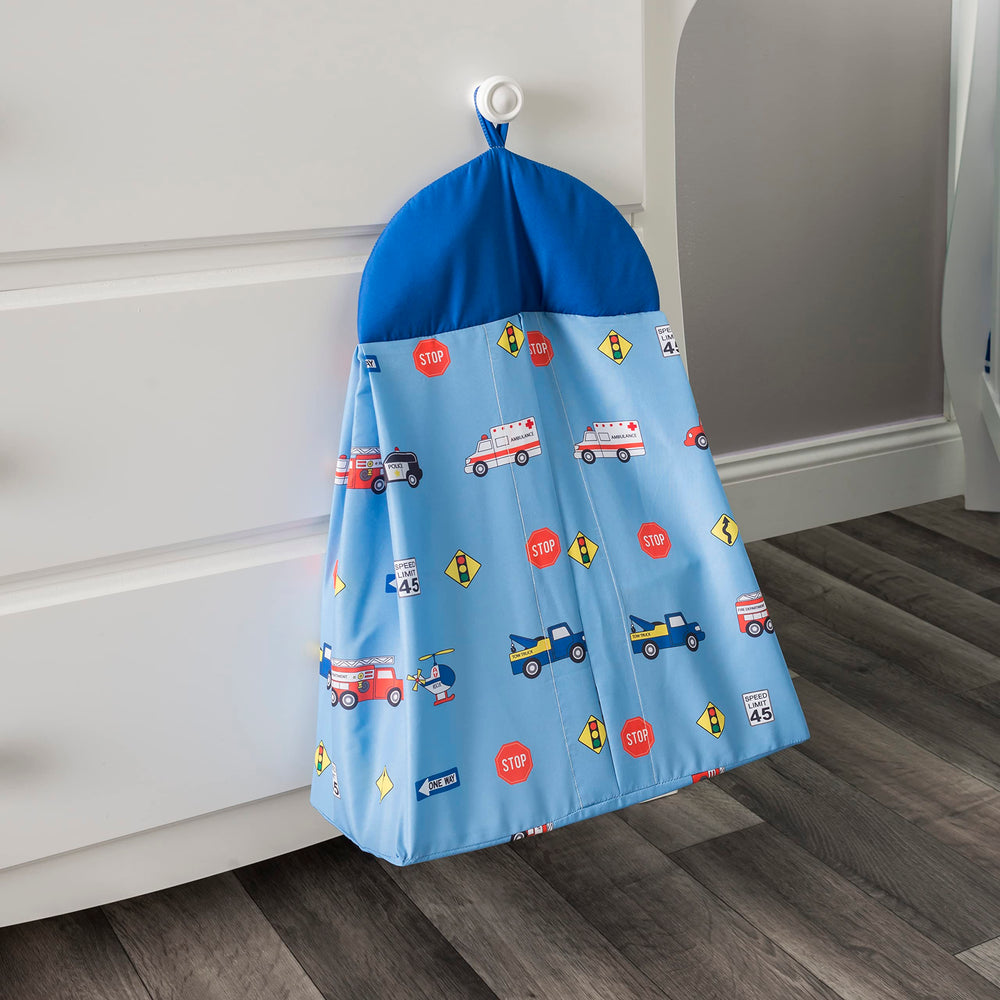 Everyday Kids Little Rescuer dust ruffle with 9-inch drop adds neat nursery finish.