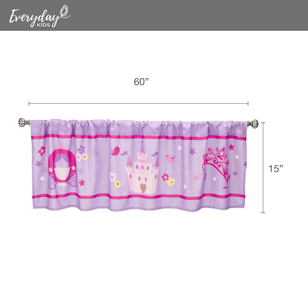 Everyday Kids nursery valance uses 100% polyester for durable, hypoallergenic comfort.