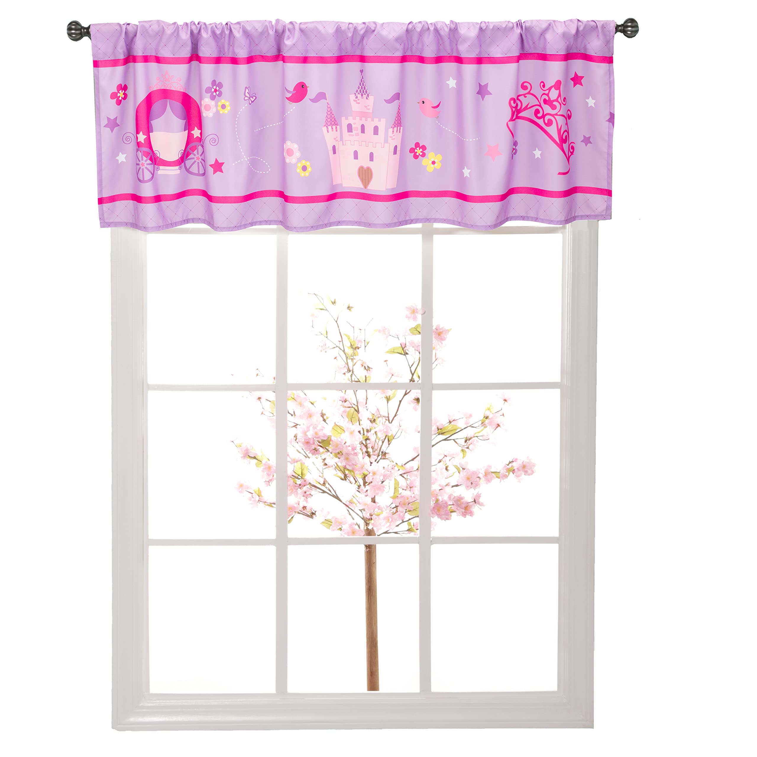 Everyday Kids princess valance with a 3 inch rod pocket is easy to install.
