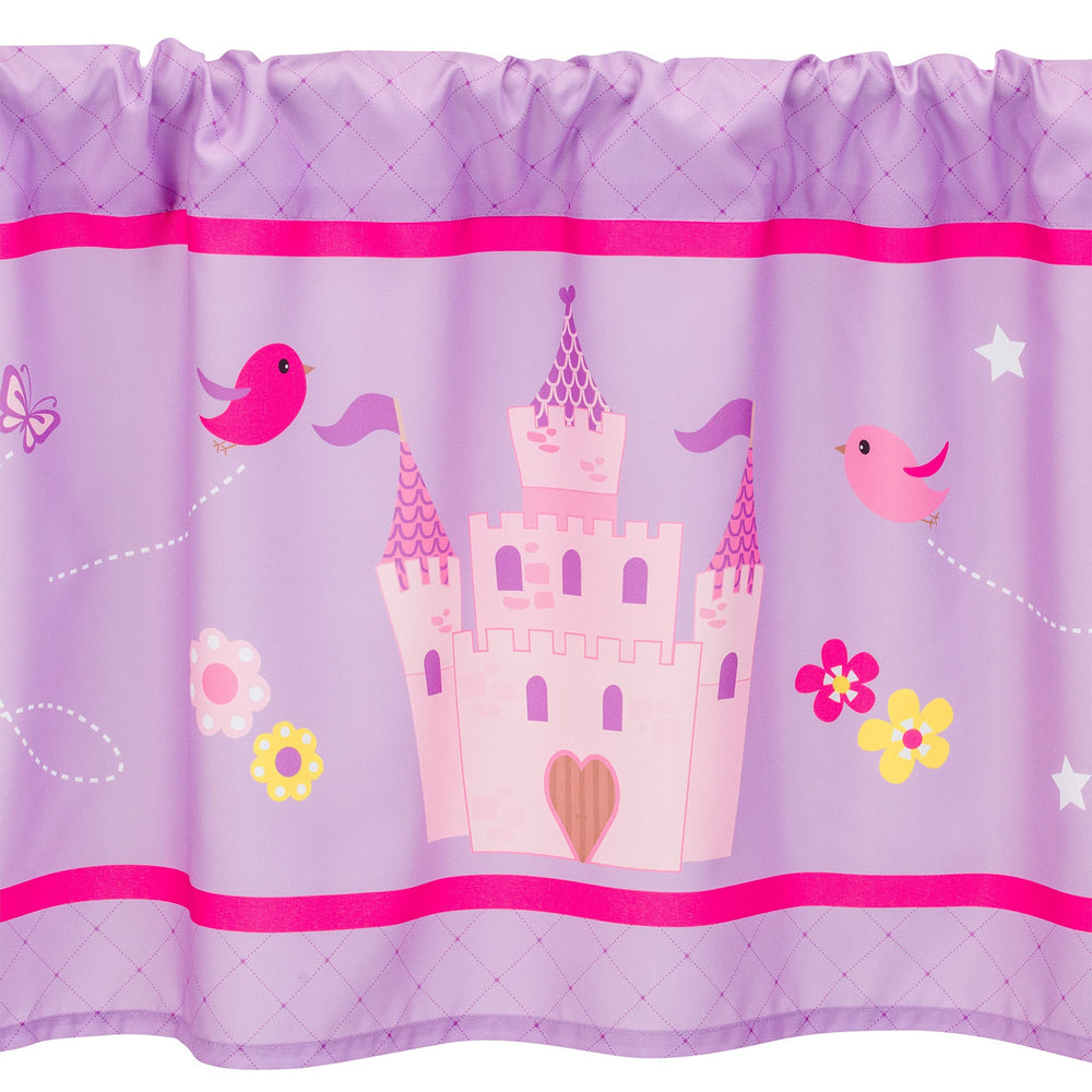 Everyday Kids princess valance in pink and purple complements toddler decor.