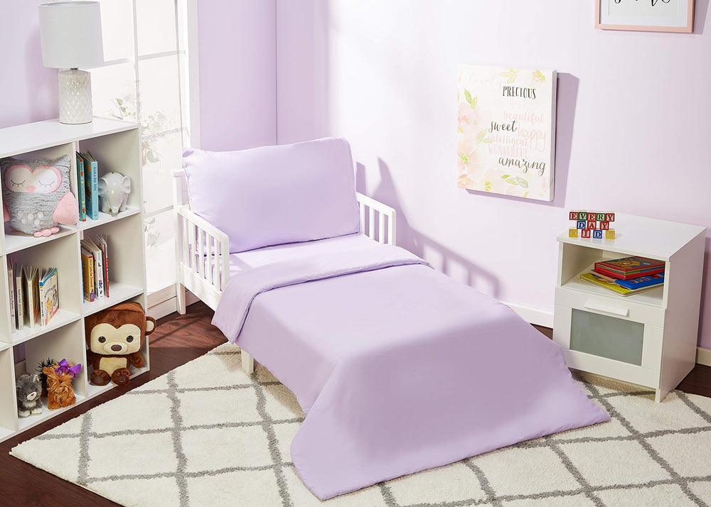 EVERYDAY KIDS purple comforter close-up shows soft brushed microfiber for cozy nights