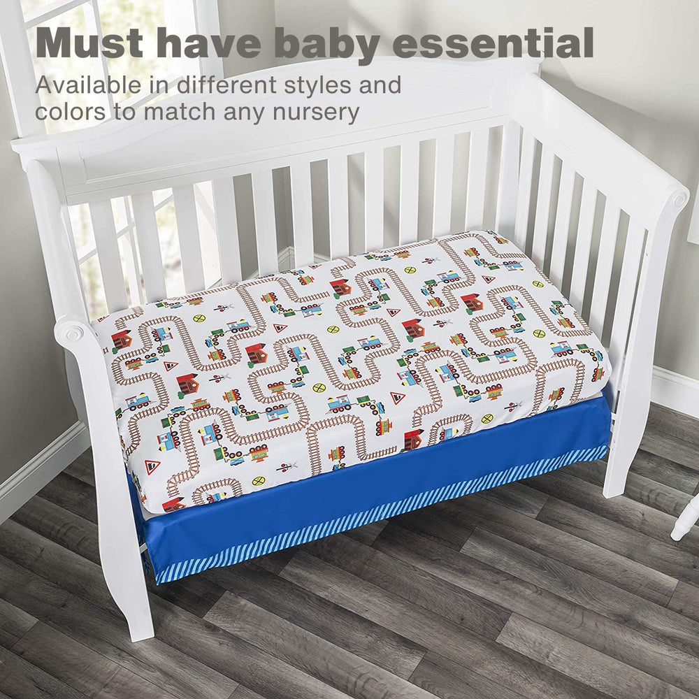 Everyday Kids soft microfiber crib sheet close-up shows smooth texture and vibrant color.