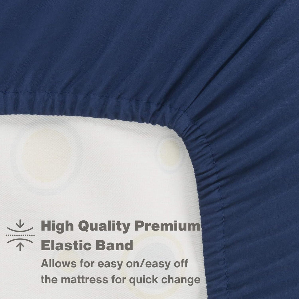 Everyday Kids navy bedding fade resistant, keeps colors vibrant after washing.