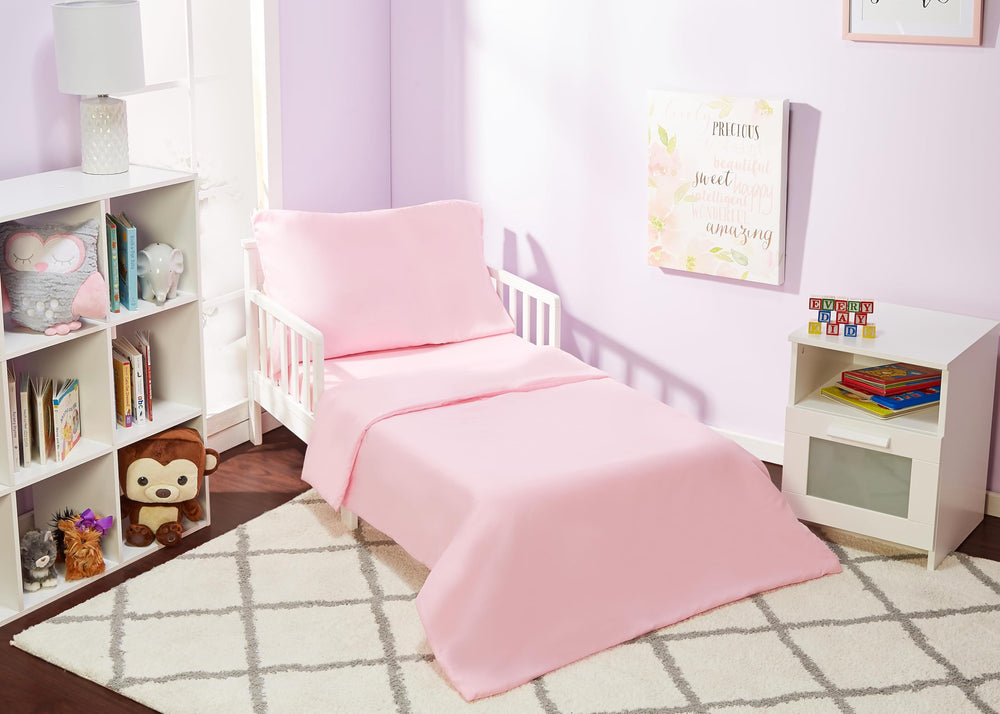 Everyday Kids pink comforter on a toddler bed showcasing soft microfiber for restful sleep