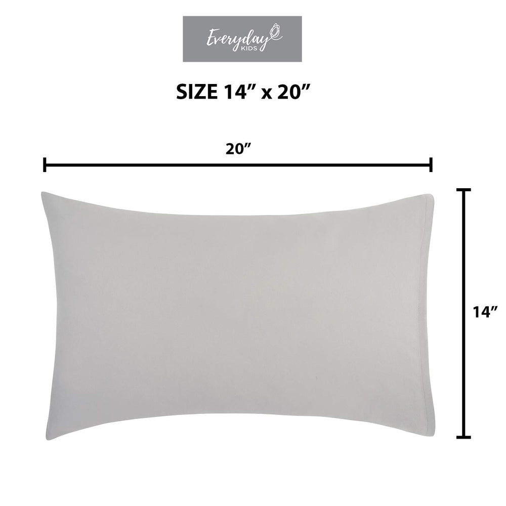 Everyday Kids solid grey pillowcase on pillow shows cozy sleep vibe
