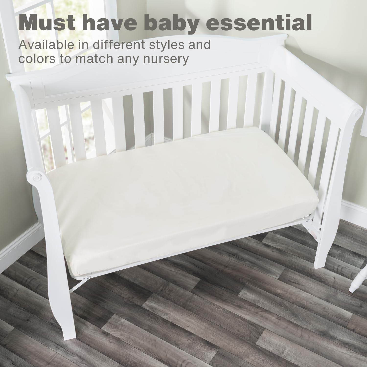 Everyday Kids two-pack fitted crib sheets in beige for cozy nurseries.