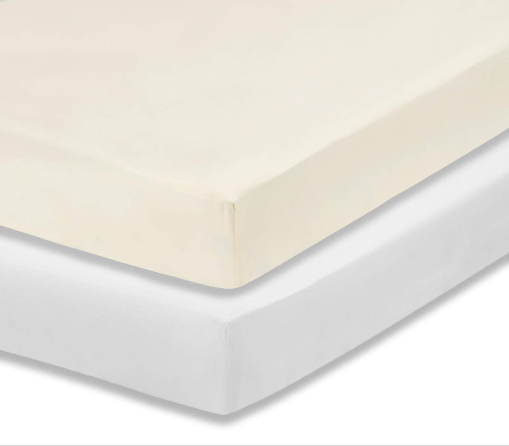 Everyday Kids two-pack fitted crib sheets in white, soft and breathable for bedtime.