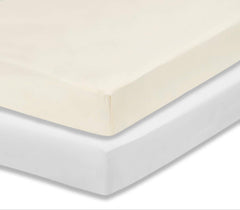 Everyday Kids two-pack fitted crib sheets in white, soft and breathable for bedtime.