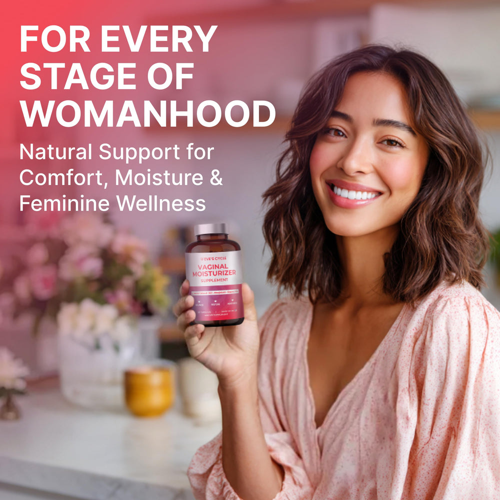 Eve's Cycle Fenugreek highlight on bottle, potential moisture companion.