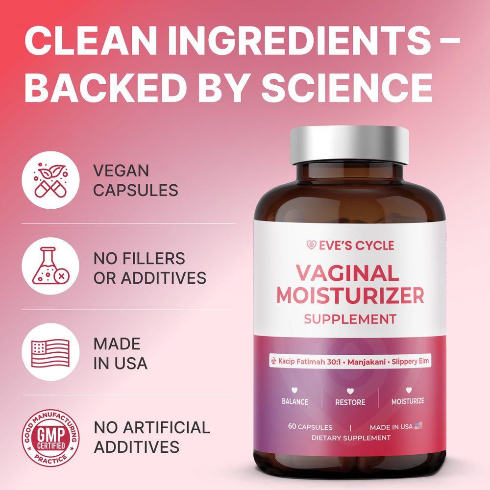 Eve's Cycle bottle highlighting Kacip Fatimah extract, traditional botanical support.