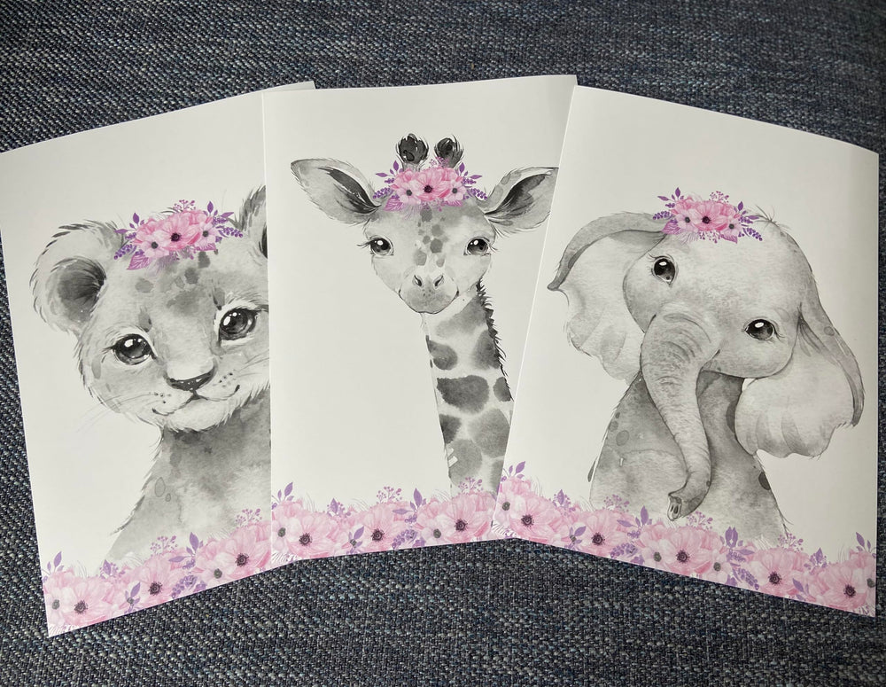 Eviepops Prints safari animals nursery wall art – colorful trio to spark nursery storytelling