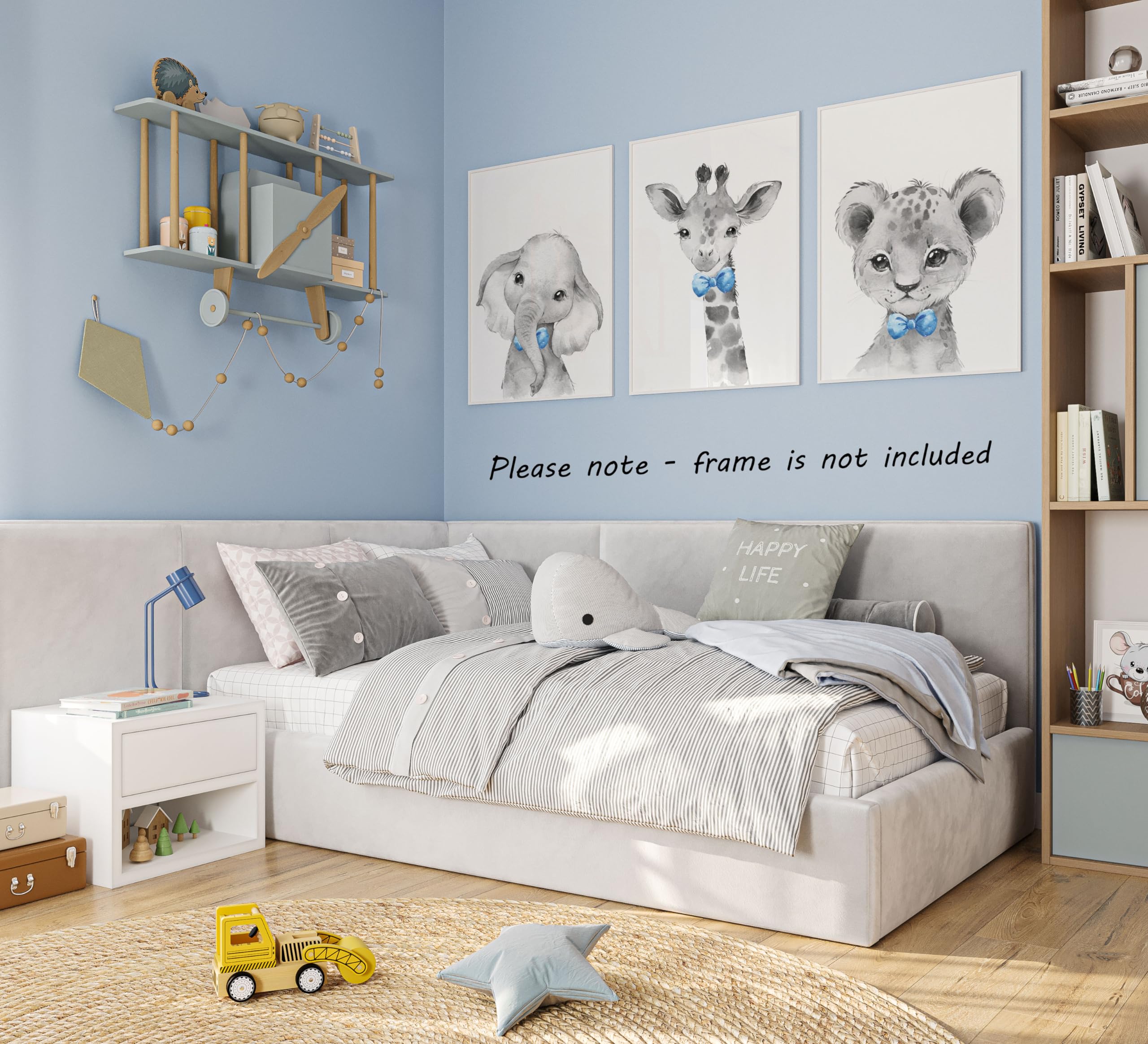 Eviepops Prints giraffe gray wall art ready to frame for cohesive nursery styling.