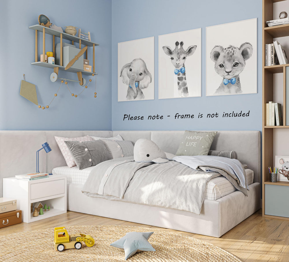 Eviepops Prints giraffe gray wall art ready to frame for cohesive nursery styling.