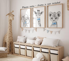 Eviepops Prints safari lion with blue bow tie introduces friendly safari vibes to a nursery.