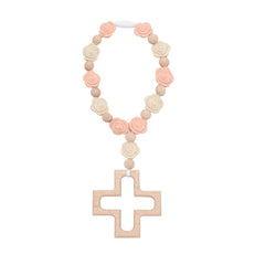 EVKILKJS cross Baptism silicone rosary light pink close-up with delicate cross center