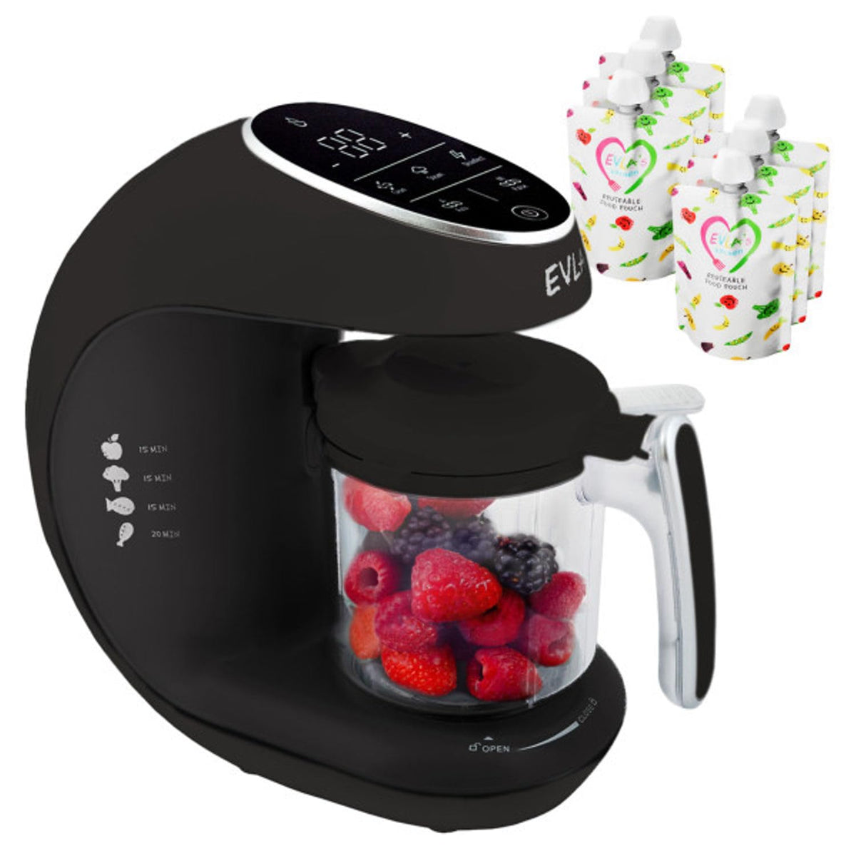 EVLA'S baby food maker front view showcasing compact design for small kitchens