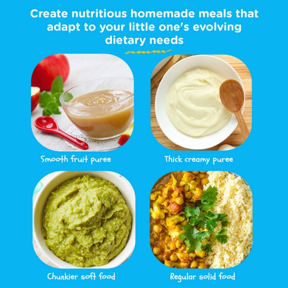 EVLA'S Baby Food Maker includes six reusable pouches for portions.